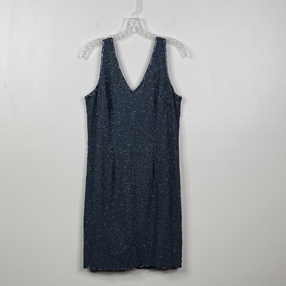 JMD NEW YORK Beaded Blue Sleeveless Sheath Mini Dress Women's Size M Party